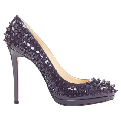 Pre-owned Christian Louboutin Neofilo Spikes 120 Patent Purple Spikes Platform Pumps Eu38