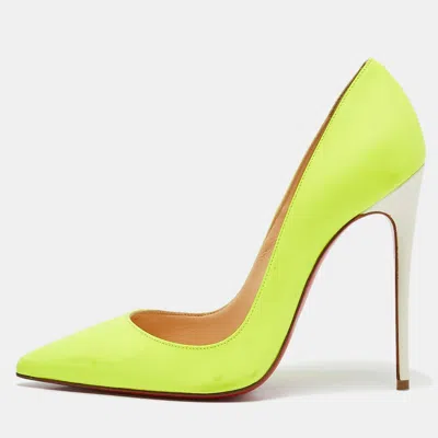 Pre-owned Christian Louboutin Neon Green/white Leather Pigalle Follies Pumps Size 36.5
