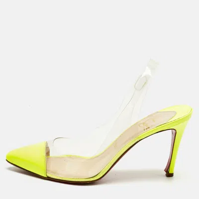 Pre-owned Christian Louboutin Neon Yellow Patent Leather And Pvc Pumps Size 37.5