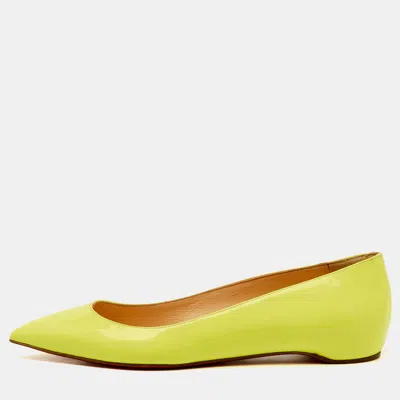 Pre-owned Christian Louboutin Neon Yellow Patent Leather Pigalle Follies Ballet Flats Size 37