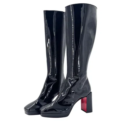 Pre-owned Christian Louboutin New  Alleo 90 Patent Knee High Platform Boots 41 In Black