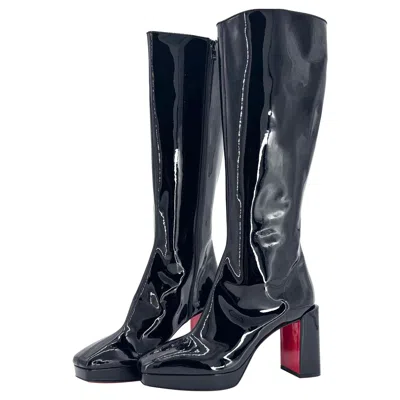 Pre-owned Christian Louboutin New  Alleo 90 Patent Knee High Platform Boots 41 In Black