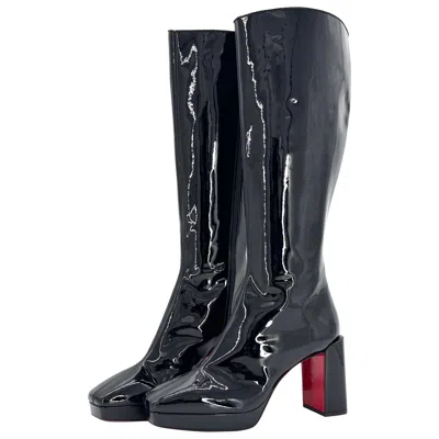 Pre-owned Christian Louboutin New  Alleo 90 Patent Knee High Platform Boots 41 In Black