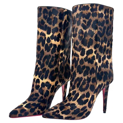 Pre-owned Christian Louboutin New  Astrilarge Booty 100 Leopard Print Hair On Boots 38 In Black