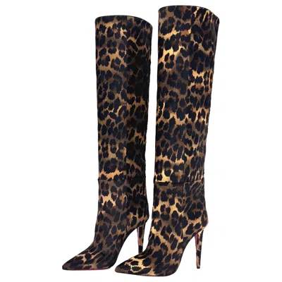 Pre-owned Christian Louboutin New  Astrilarge Botta 100 Leopard Print Pointed Toe Boots 36 In Black