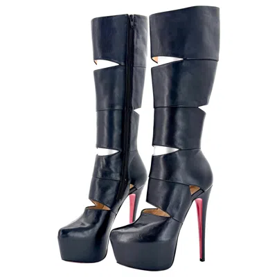 Pre-owned Christian Louboutin New  Bandita 160 Platform Leather Bondage Knee High Boots 38 In Black