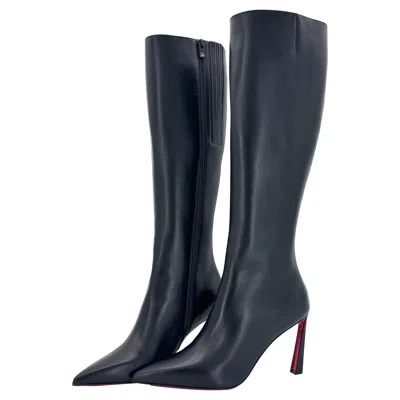 Pre-owned Christian Louboutin New  Condora Botta 85 Heeled Knee High Pointed Toe Boots 40 In Black