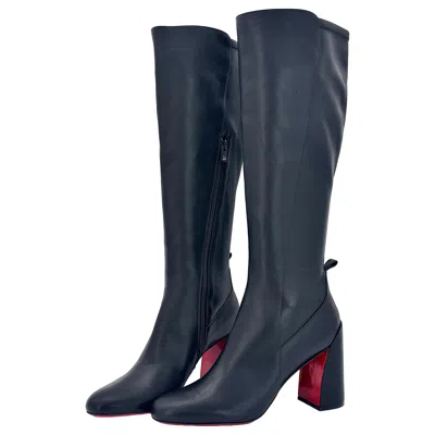 Pre-owned Christian Louboutin New  Jane Botta 85mm Calf Leather Knee High Boots 42 In Black
