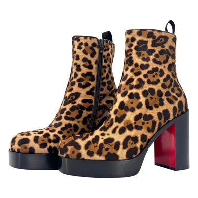 Pre-owned Christian Louboutin New  Stage 110 Ponyhair Leopard Print Platform Boots 42 In Black