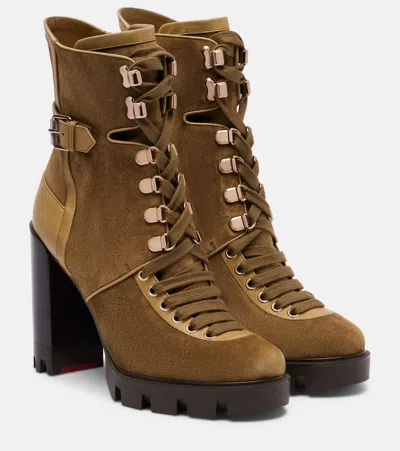 Christian Louboutin New Macademia 100 Suede Ankle Boots In Brown