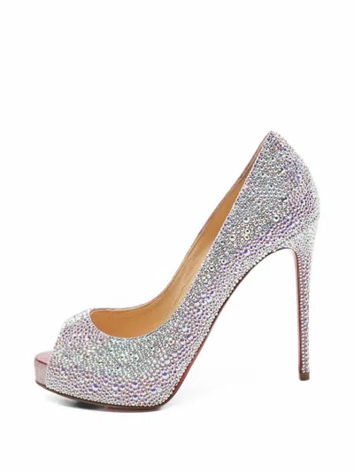 Pre-owned Christian Louboutin New Riche Crystal-embellished Platform Pumps In Silver