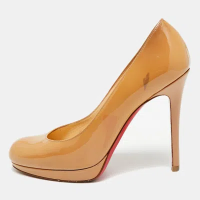 Pre-owned Christian Louboutin New Simple Size 37 Beige Patent Leather Pumps In Sand