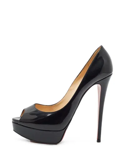 Pre-owned Christian Louboutin New Very Privé Peep-toe Platform Pumps In Black