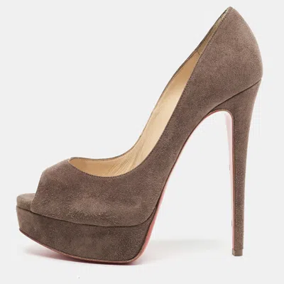 Pre-owned Christian Louboutin New Very Prive Size 36 Brown Suede Platform Pumps
