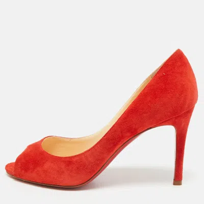 Pre-owned Christian Louboutin New Very Prive Size 36 Red Suede Peep Toe Pumps