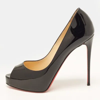 Pre-owned Christian Louboutin New Very Prive Size 37 Black Patent Leather Platform Pumps