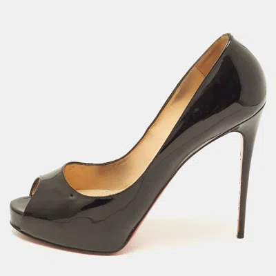 Pre-owned Christian Louboutin New Very Prive Size 40 Black Patent Leather Platform Pumps