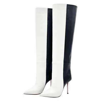 Pre-owned Christian Louboutin Nib  Astrilarge Botta 100 Black White Pointed Toe Boots 37.5