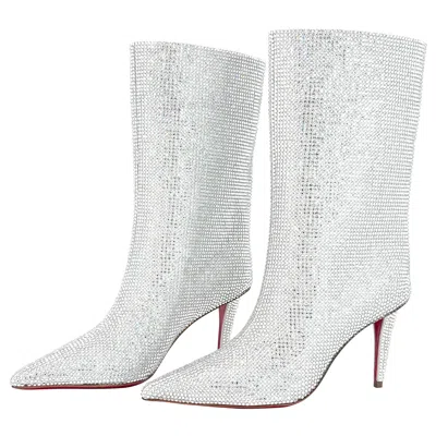 Pre-owned Christian Louboutin Nib  Astrilarge Strass Booty 85 Pointed Toe Boots 36.5 In Gray