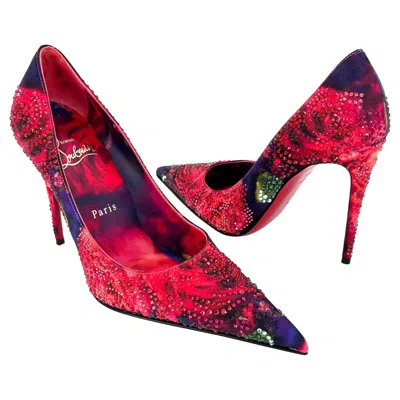 Pre-owned Christian Louboutin Nib  Kate Max Roses Strass 100 Crystal Embellished Pumps 36.5 In Red