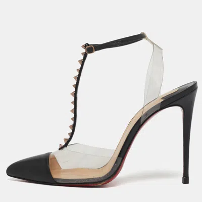 Pre-owned Christian Louboutin Nosy Size 39 Transparent Leather And Pvc Spike T-strap Slingback Pumps