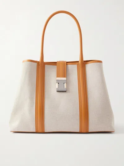 Christian Louboutin Nox Leather-trimmed Linen Tote Bag In Neutral