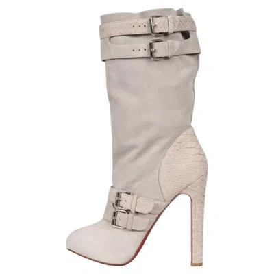 Pre-owned Christian Louboutin Nwob  Gray Suede Python Boots Sz 40
