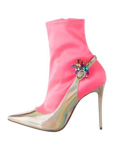Pre-owned Christian Louboutin Nylon Crystal Embellishments Boots In Pink