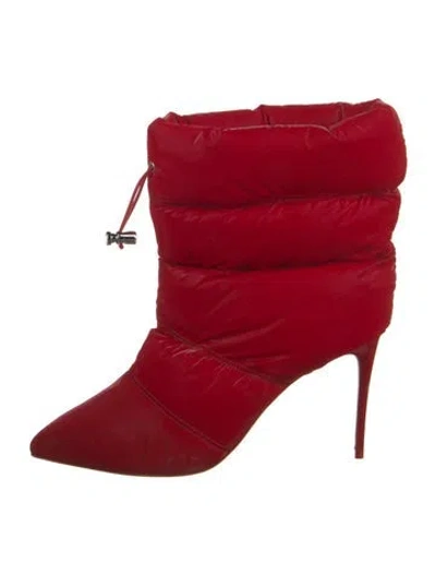 Pre-owned Christian Louboutin Nylon Lace-up Boots In Red