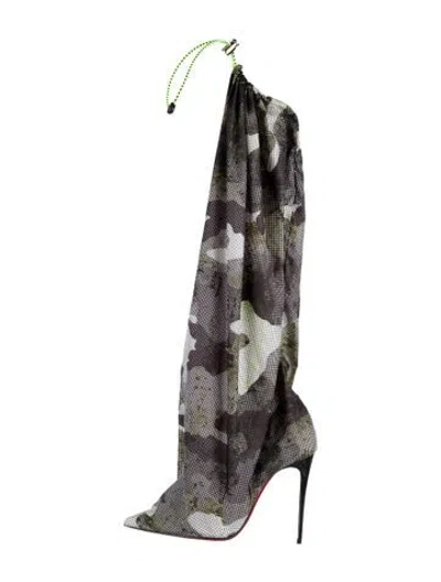 Pre-owned Christian Louboutin Nylon Printed Boots In Green
