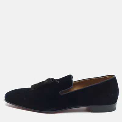Pre-owned Christian Louboutin Officialito Tassel Size 42 Navy Blue Velvet Smoking Slippers