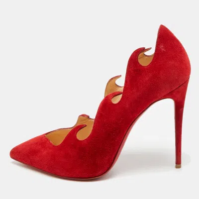 Pre-owned Christian Louboutin Olavague Flame Size 38 Red Suede Pumps