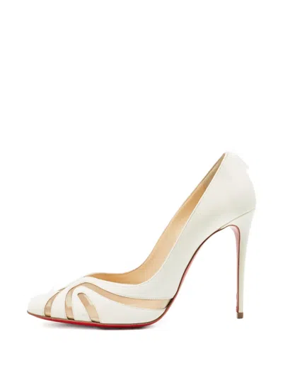 Pre-owned Christian Louboutin Olive Leather Pumps In White