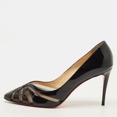 Pre-owned Christian Louboutin Olive Size 40 Black Mesh And Patent Leather Pumps
