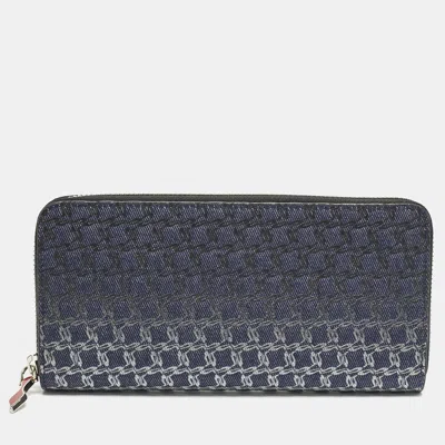 Pre-owned Christian Louboutin Ombre Blue Printed Denim Zip Continental Wallet