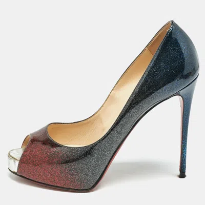 Pre-owned Christian Louboutin Ombre Blue/red Glitter Patent Leather New Very Prive Pumps Size 37.5