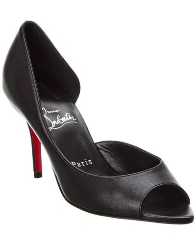 Christian Louboutin Apostropha Leather Half-d'orsay Red Sole Pumps In Black