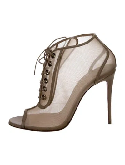 Pre-owned Christian Louboutin Open Odessa Mesh Lace-up Boots In Neutral