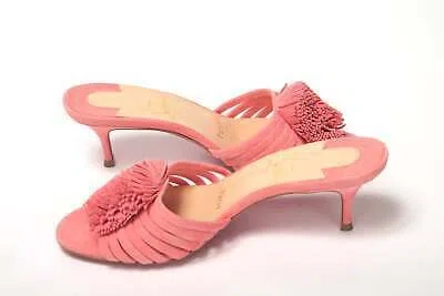 Pre-owned Christian Louboutin Operette Salmon Strappy Pom Pom Kitten Heels Various Si In Pink