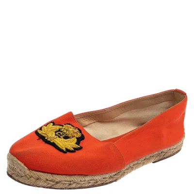 Pre-owned Christian Louboutin Orange Canvas Espadrille Flats Size 36