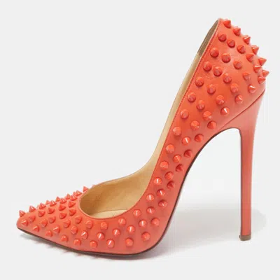 Pre-owned Christian Louboutin Orange Leather Pigalle Spikes Pumps Size 41