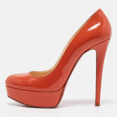 Pre-owned Christian Louboutin Orange Patent New Simple Platform Pumps 37