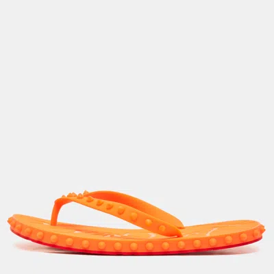 Pre-owned Christian Louboutin Orange Rubber Super Loubi Flat Slides Size 39
