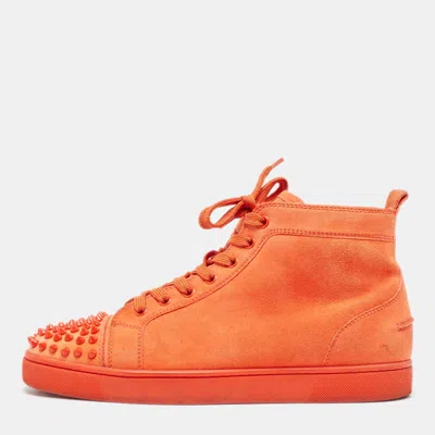Pre-owned Christian Louboutin Orange Suede Lou Spikes Trainers Size 41