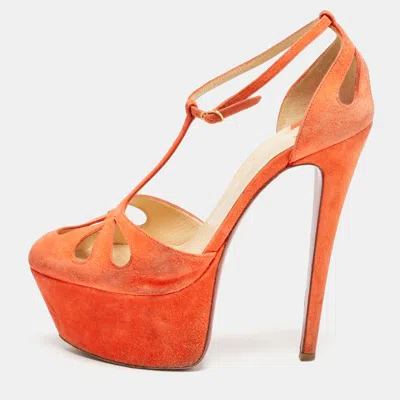 Pre-owned Christian Louboutin Orange Suede Mayada Pumps Size 37.5