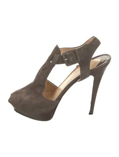 Pre-owned Christian Louboutin Orlan Suede T-strap Pumps In Brown