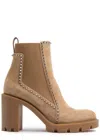 Christian Louboutin Spikes Suede Chelsea Red Sole Booties In Beige