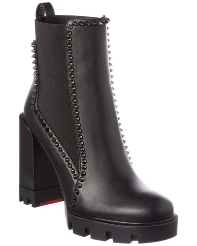 Christian Louboutin Out Line Spike Lug 100 Leather Boot In Black