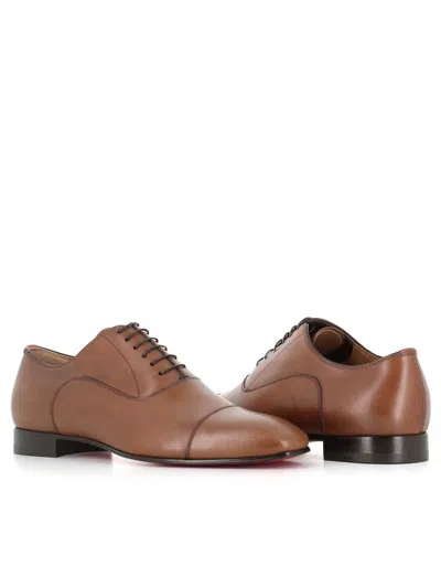 Christian Louboutin Greggo Patina Calf Leather Red Sole Oxford In Tabacco