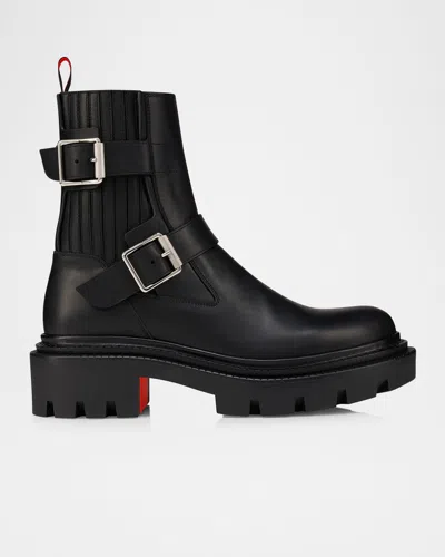 Christian Louboutin Oxybootie Red Sole Leather Moto Boots In Black